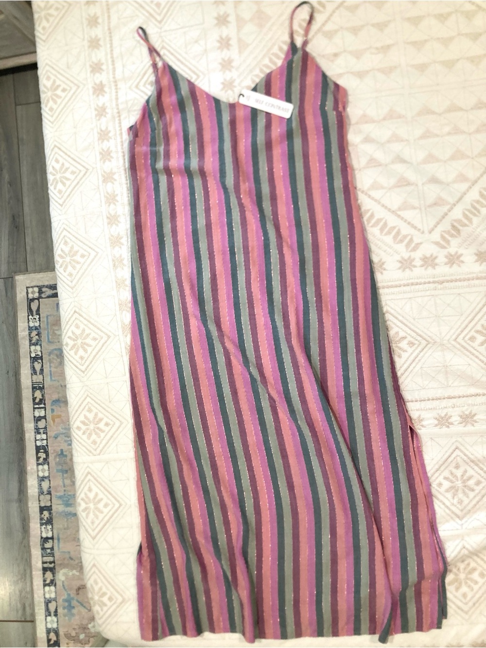 NWT Anthro Self Contrast Stripe Plum Rainbow Camilla Slip Maxi Dress Small